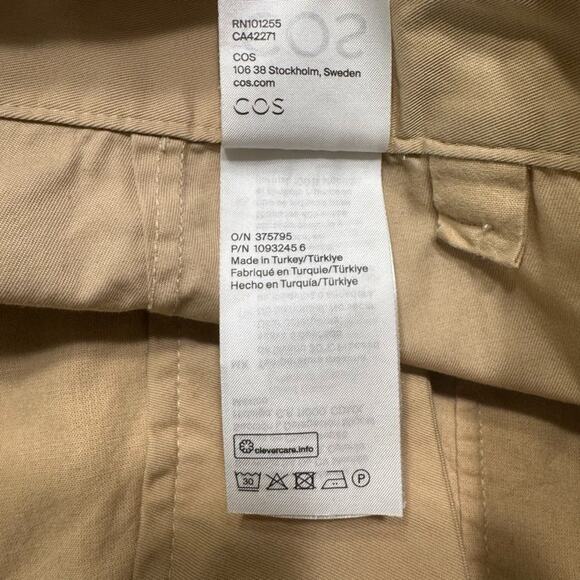 Cos Pants Women 34R Khaki Taper Straight High Rise Side Pocket Flat Front Career - Picture 16 of 16